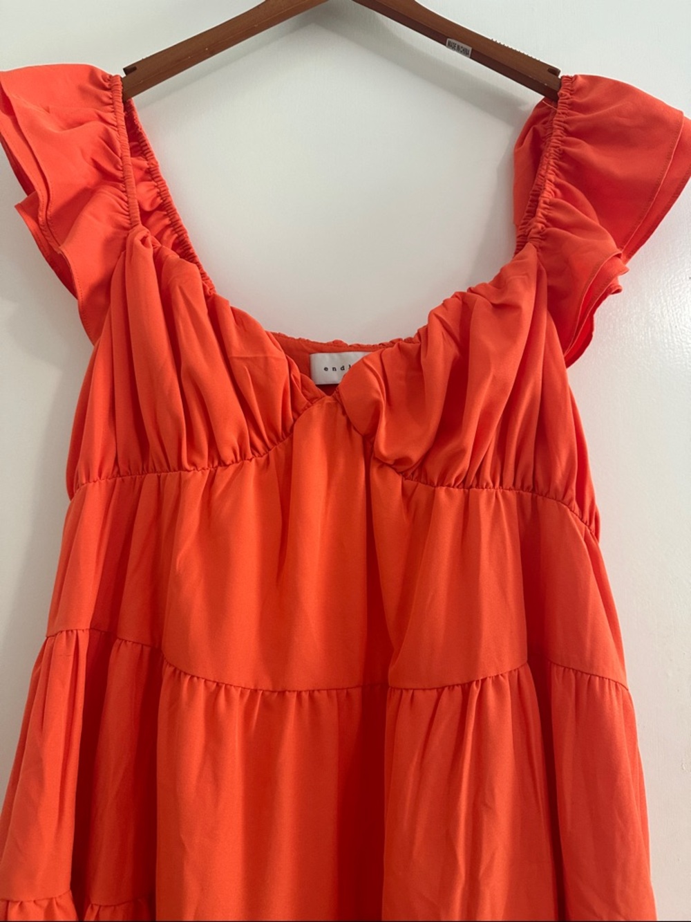 Endless Rose Coral Flowy Ruffled Babydoll Dress - Picture 3 of 4